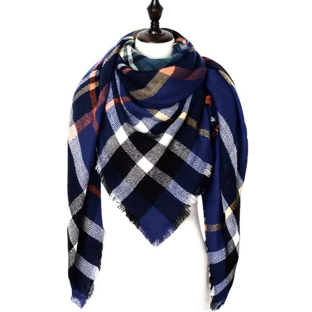 Soft Plaid Scarf Royal Blue and Off White NWT